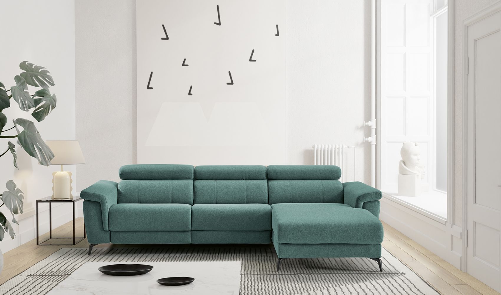 chaise longue tapizado en verde.